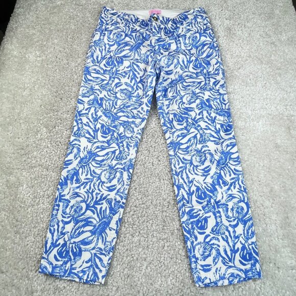 Lilly Pulitzer Sadie Stretch Crop Chino Pant Resort Blue White 6 - Picture 1 of 7